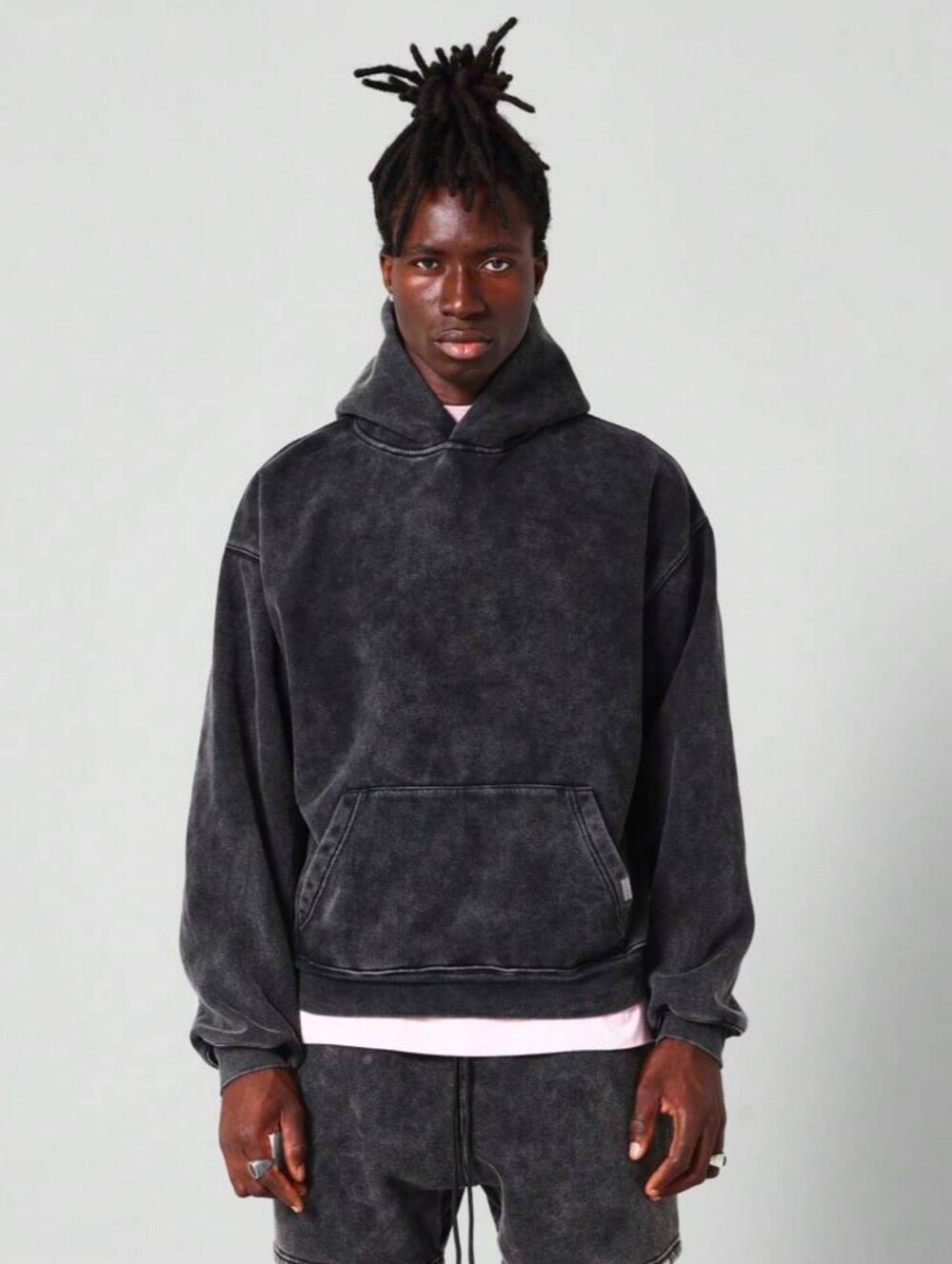 Sumwon Shein Charcoal Gray Fleece Lined Pullover Hoodie Sweatshirt Mens Size XS